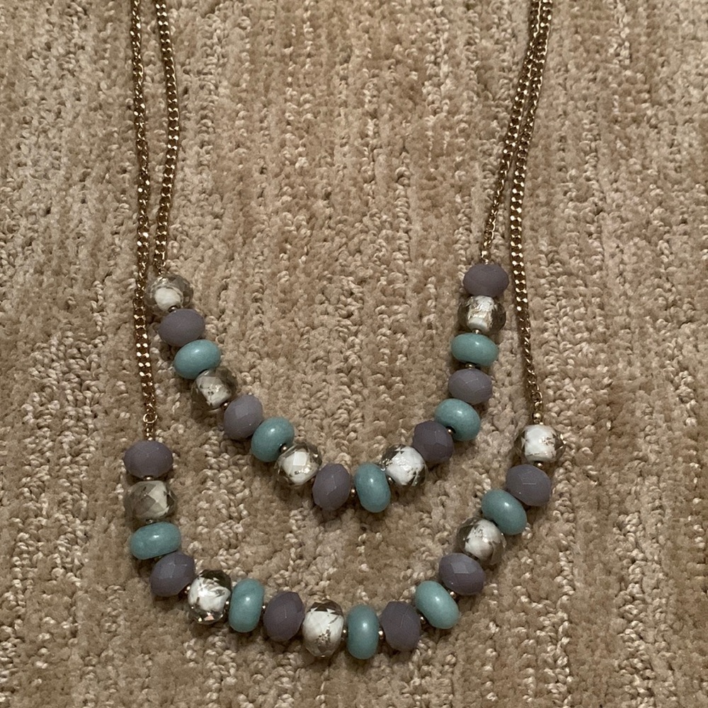 Gold beaded double chain loft necklace